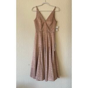 Dress the Population Metallic Delilah Cocktail Dress Rose Gold Pink Champagne S